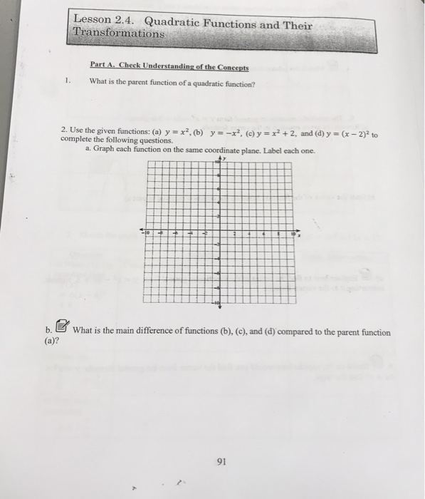 Solved Lesson 2 4 Quadratic Functions And Their Transfor Chegg Com