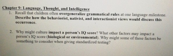 Solved Chapter 9 Language Thought And Intelligence L That Chegg Com