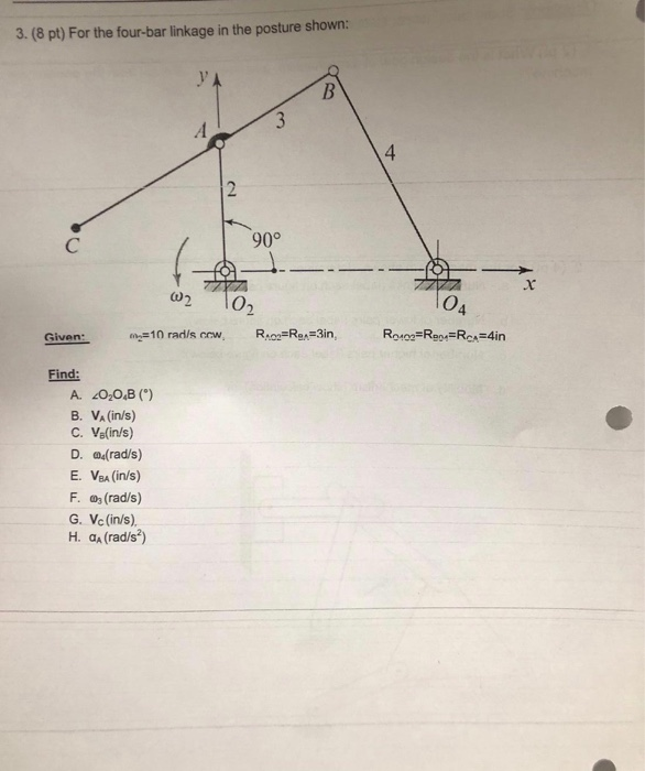 3 8 Pt For The Four Bar Linkage In The Posture Chegg Com