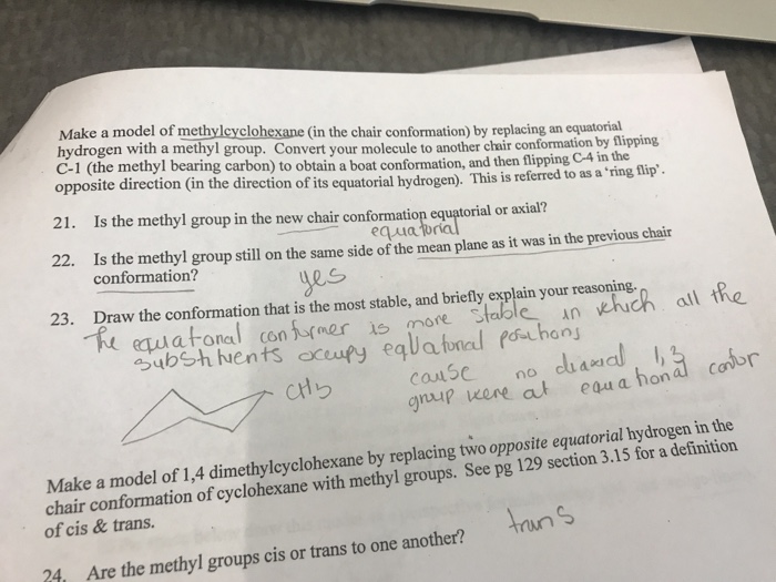 Solved Make A Model Of Methylcyclohexane In The Chair Co
