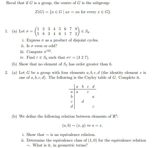 Solved Recal That If G Is A Group The Centre Of G Is The Chegg Com