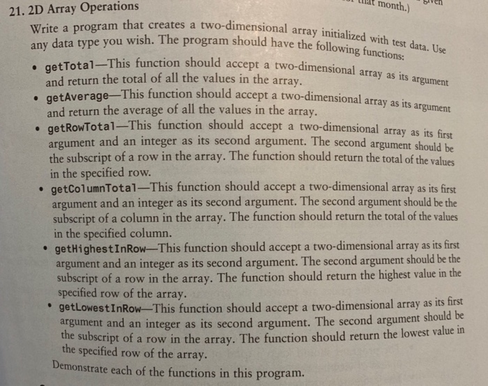 at month.) am that creates a two-dimensional array initialized with test d This function should accept a two-dimensional arra