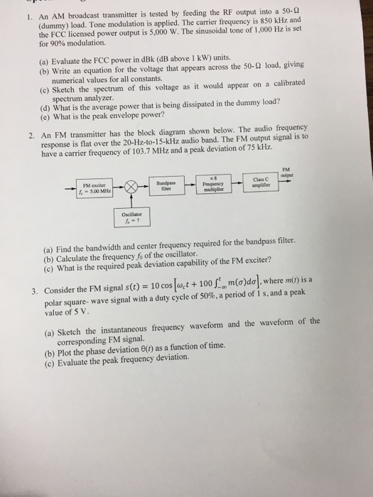 Solved N Am Broadcast Transmitter Is Tested By Feeding Th Chegg Com