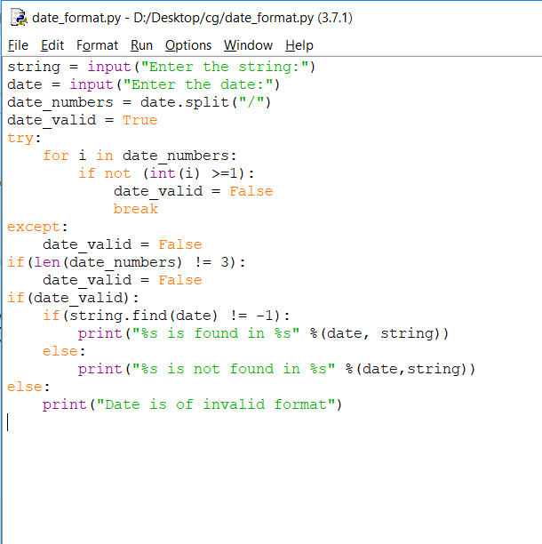 date_format.py - D:/Desktop/cg/date_format.py (3.7.1) Filc: lclit Poriat Run Ofotios Wirmiw lcli» string - input (Enter the