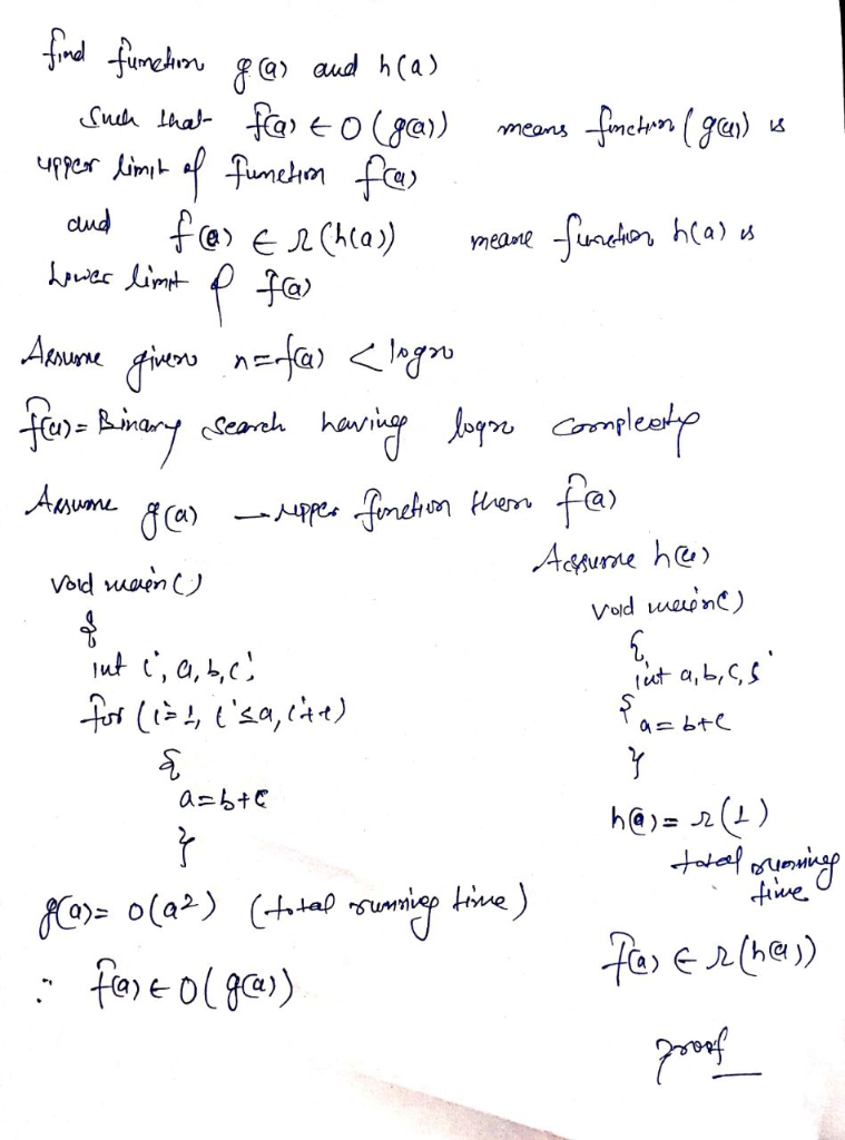 Solved Class Wrote C Program N F Find N 2 N Na Equivalently N Lg N Find Functions G H F O G F H Q