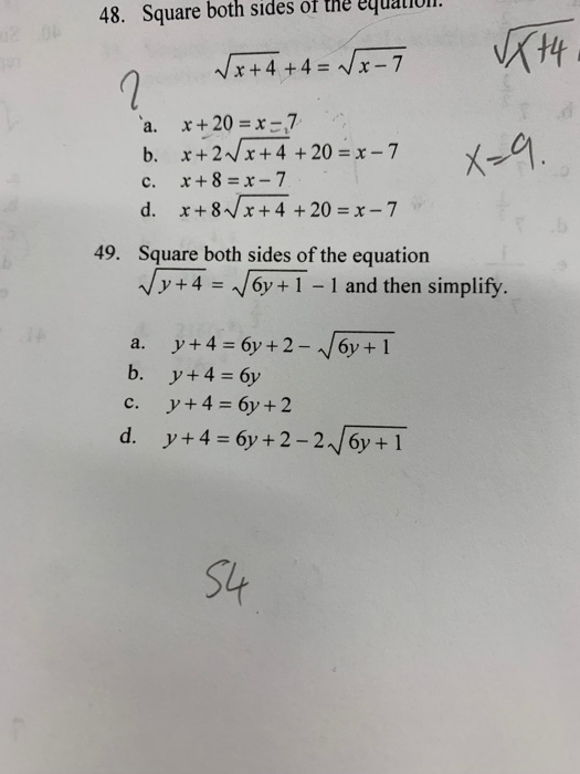 Solved Square Both Sides Of The Equaliun 48 A X X Chegg Com