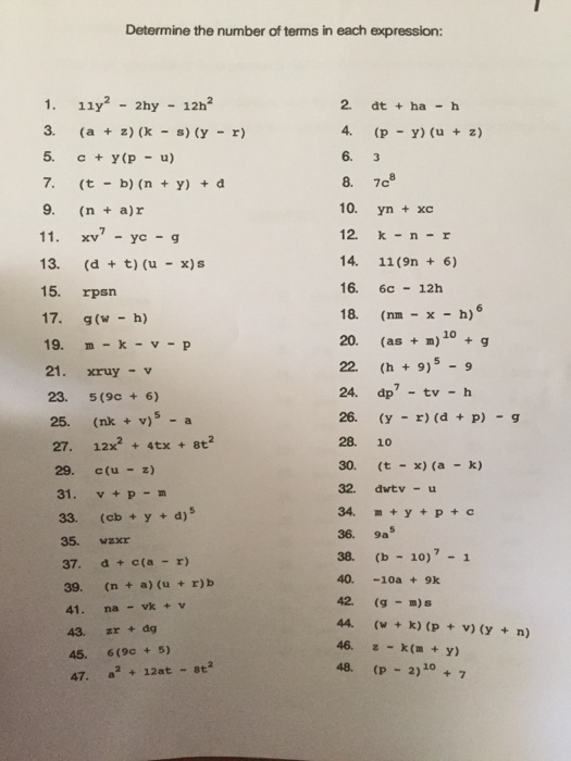 Solved Determine The Number Of Terms In Each Expression Chegg Com