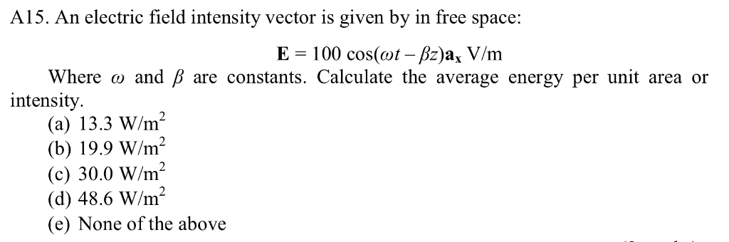Solved A15 An Electric Field Intensity Vector Is Given B Chegg Com
