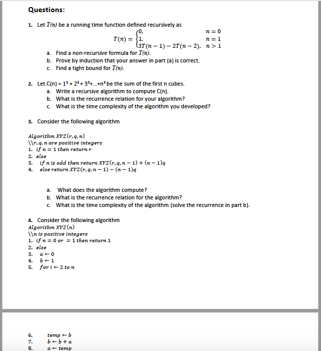 Solved Questions 1 Let T N Be A Running Time Function D Chegg Com