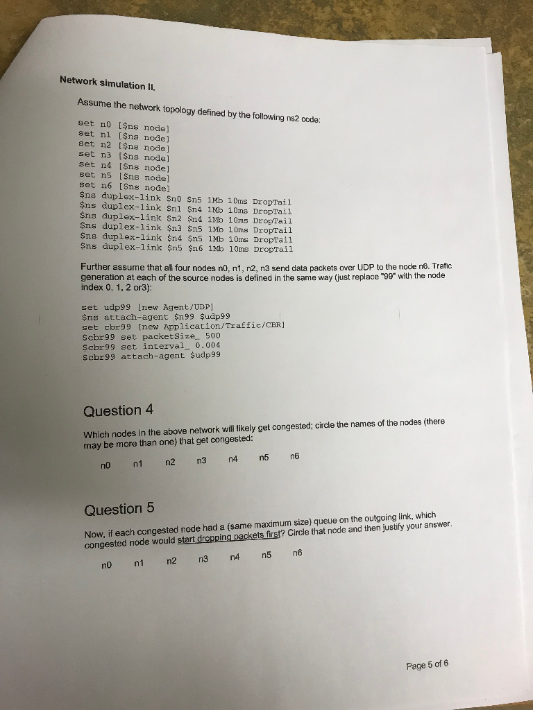 Network simulation li Assume the network topology defined by the following ns2 code set n0 I$ns node] set nl Sns node] set n2