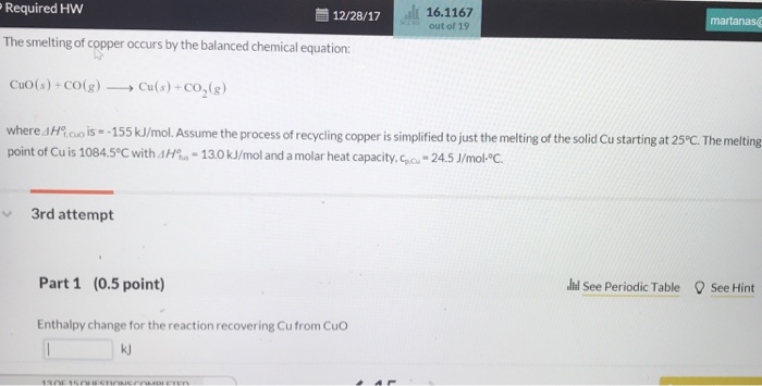 Solved Required Hw The Smelting Of Copper Occurs By The B