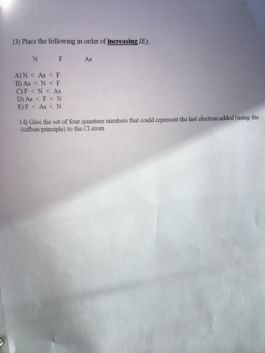 Solved: Chapter 8 Assignment 1 Name: 1) No Two Electrons C... | Chegg.com