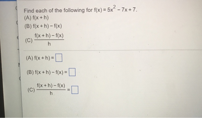 Solved Find Each Of The Following For F X 5x 2 7x Chegg Com