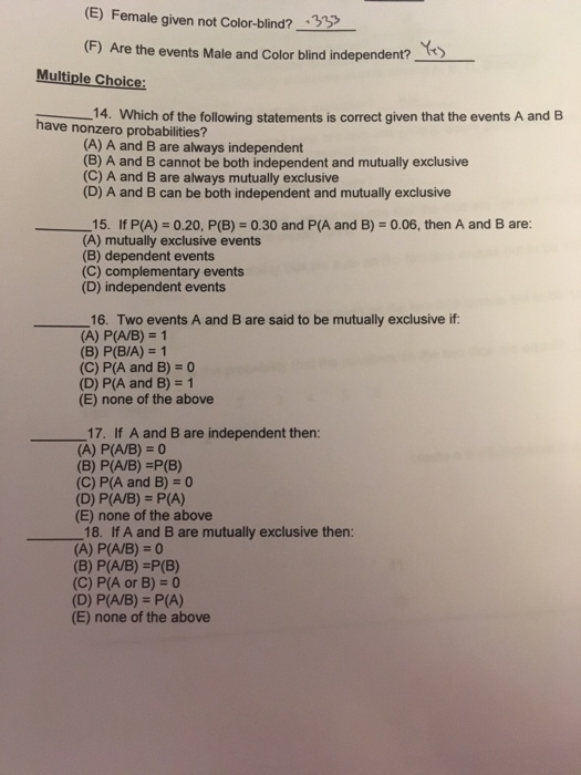 Solved (E) Female Given Not Colorblind? 3 (F) Are The Ev