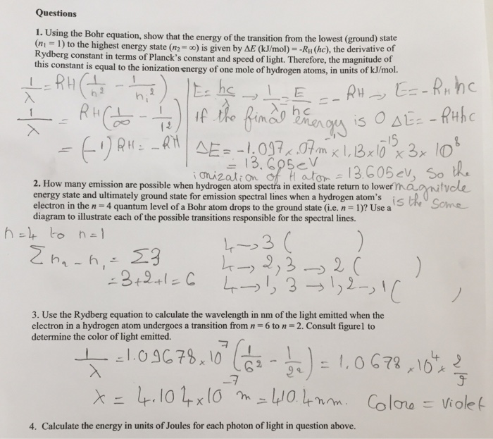 Using The Bohr Equation Show That The Energy Of The Chegg Com