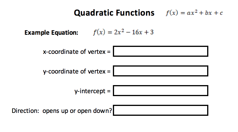 Solved Quadratic Functions F X Ax 2 Bx C Example Equatio Chegg Com