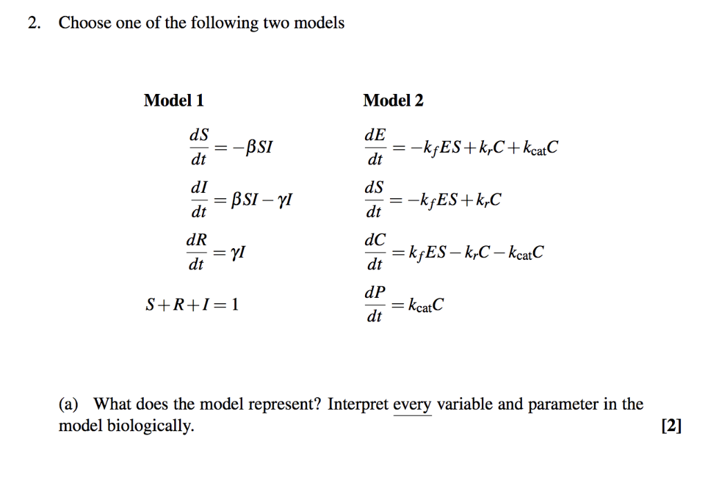 Choose One Of The Following Two Models 2 Model 2 Chegg Com