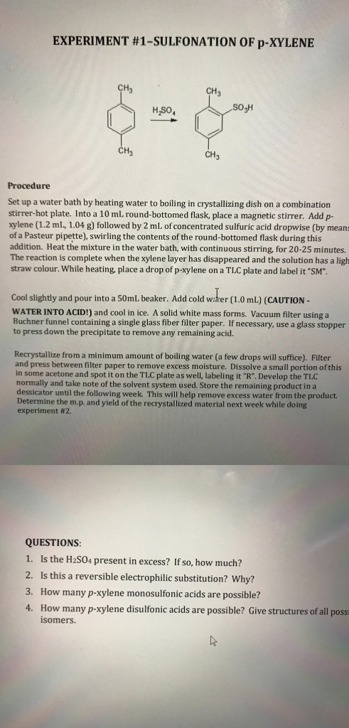 Solved Experiment 1 Sulfonation Of P Xylene 5 6 Ch Ch H Chegg Com