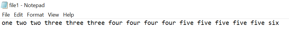 file1 Notepad File Edit Format View Help one two two three three three four four four four five five five five five six