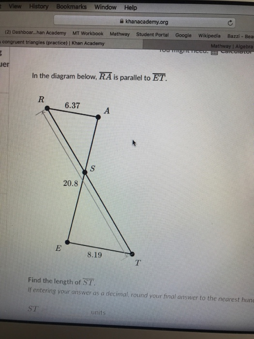 Solved View History Bookmarks Window Help A Khanacademy O