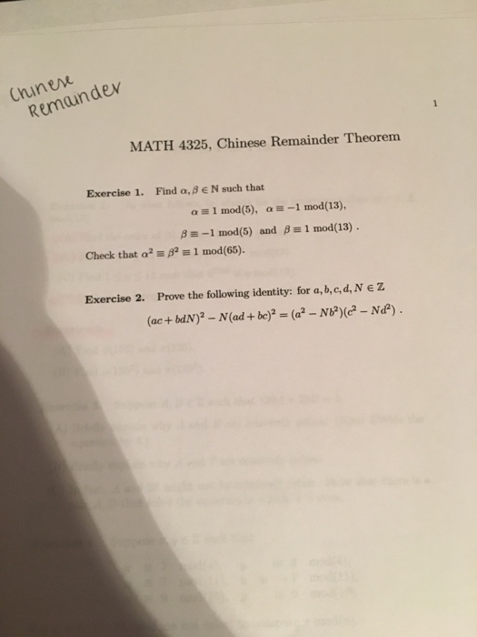 Solved Ninemnde Remaundev Math 4325 Chinese Remainder Th Chegg Com