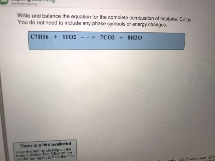Incomplete combustion of heptane picture