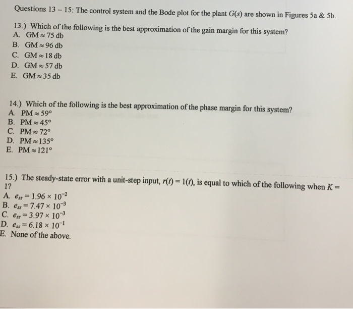 Solved Questions 13 15 The Control System And The Bode Chegg Com