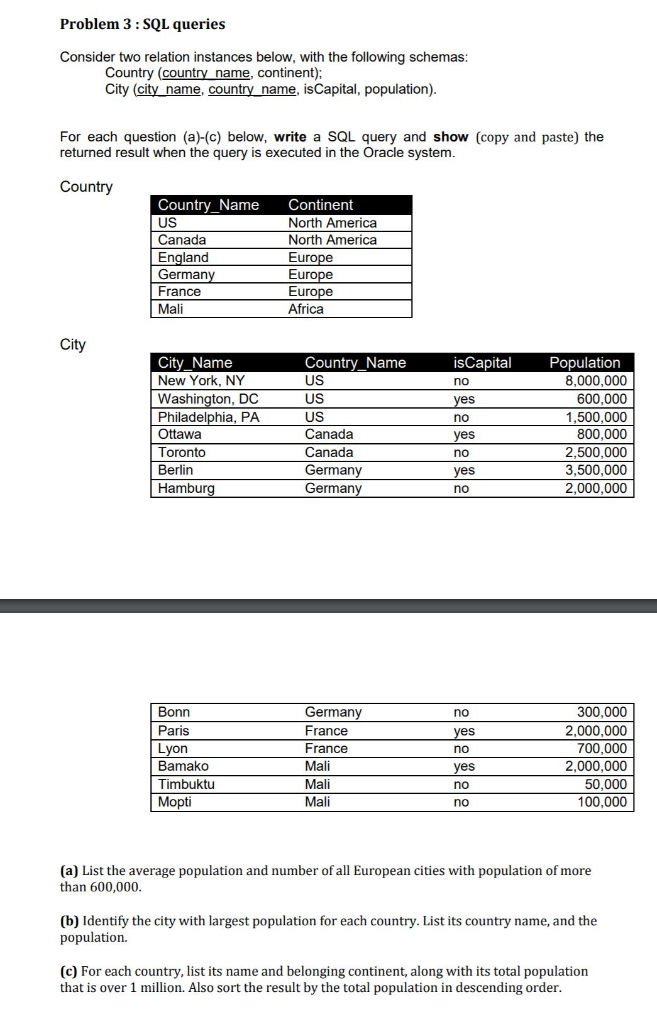 Canada City Name - Solved Problem 3 Sql Queries Consider Two Relation Insta Chegg Com