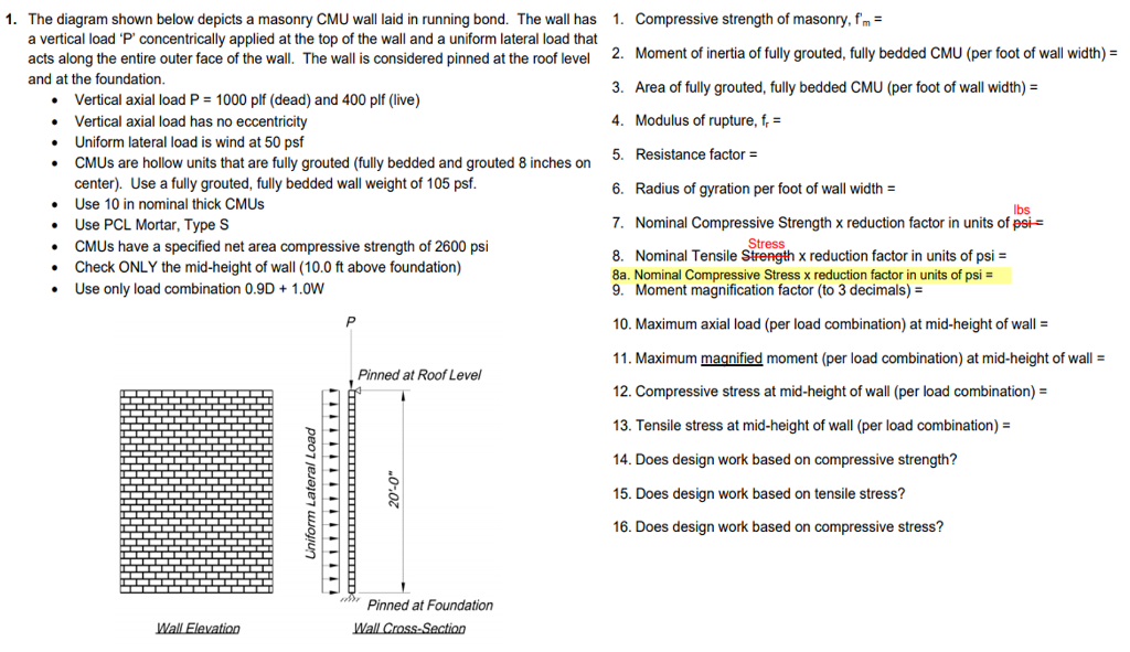 1 The Diagram Shown Below Depicts A Masonry Cmu W