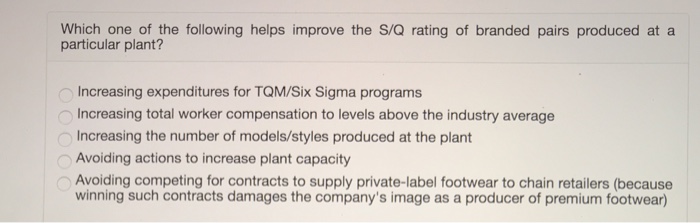Solved Which One Of The Following Helps Improve The S/Q R