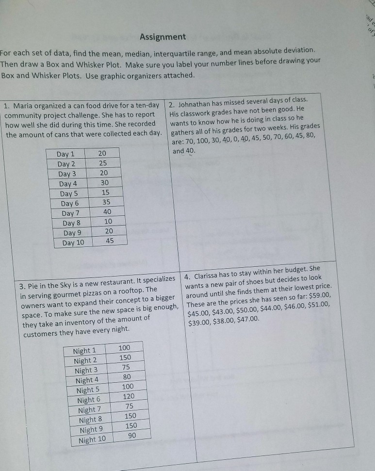 Solved Assignment For Each Set Of Data Find The Mean Me Chegg Com