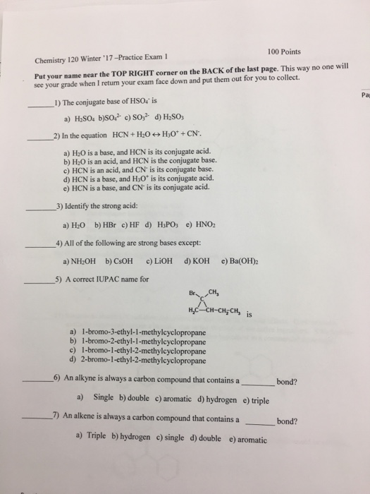 Solved: 100 Points Chemistry 120 Winter 