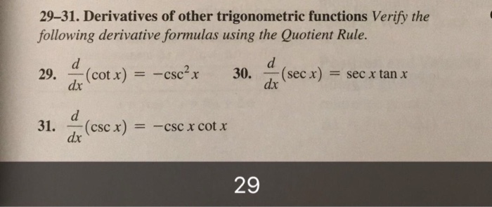 trigonometric derivative formulas