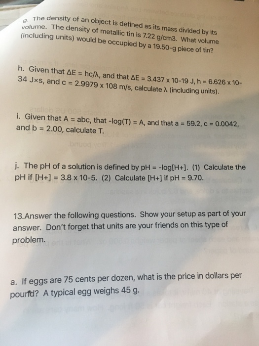 Solved The Density Of An Object Is Defined As Its Mass Di Chegg Com