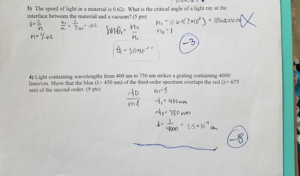 Solved 3 The Speed Of Light In A Material Is 0 62c What Chegg Com