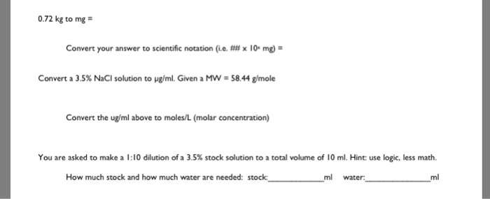 Solved 0 72 Kg To Mg Convert Your Answer To Scientific Chegg Com