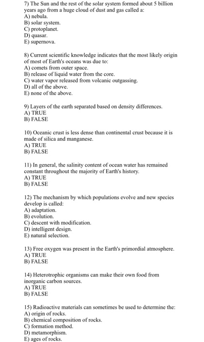 Solved 7 The Sun And The Rest Of The Solar System Formed