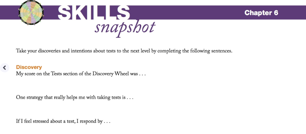 Chapter 6 snapshot Take your discoveries and intentions about tests to the next level by completing the following sentences <