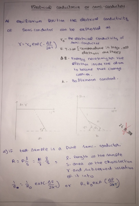 Becta ce conductonce of Aemi-conductos oF Se conductor con lbe ex DMekses as Conduct or electargs are Pheey g(ec taon inside the atom to become Fnoe cae k8o Rtzman constant 2 ong th or the Asimple s- area or the homsection and Aubs eg went lase don AP Ro Ro 2 k