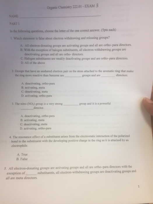 Solved: Organic Chemistry 222.01 ExAM 3 NAME ARTI In The F  