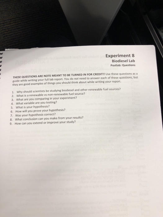 Biofuels lab activity picture