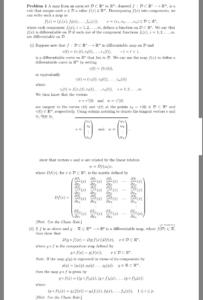 Problem 1 A Map From An Open Set D C R To Rm Deno