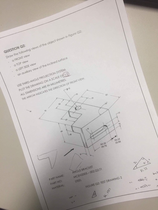 Draw the top view, front view and side view of the given objects