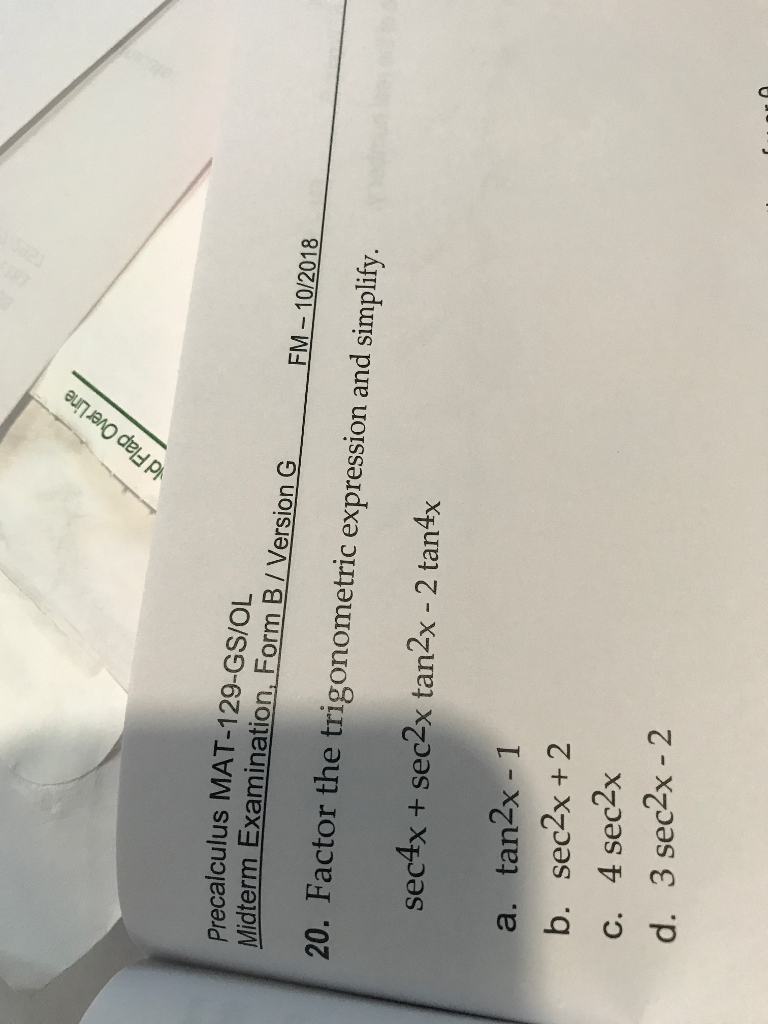 Solved: MAT-129-GS/OL For ... Precalculus Midterm Examination.