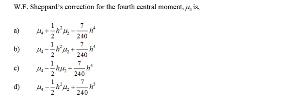 Solved W F Sheppard S Correction For The Fourth Central Chegg Com