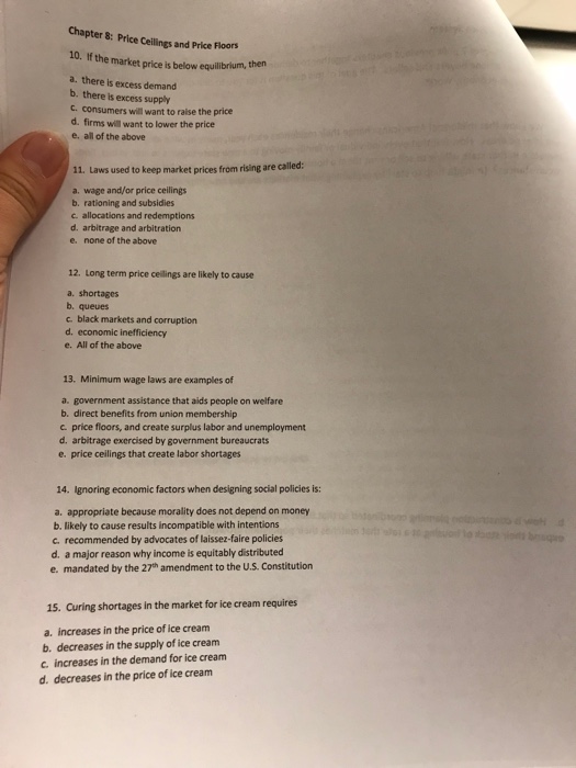 Solved Chapter 8 Price Ceilings And Price Floors 10 If