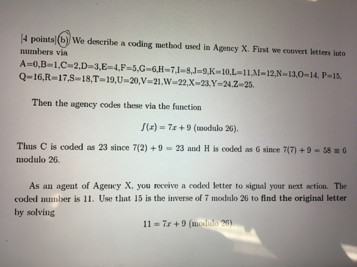 Solved 4 Points B We Describe A Coding Method Used In Chegg Com