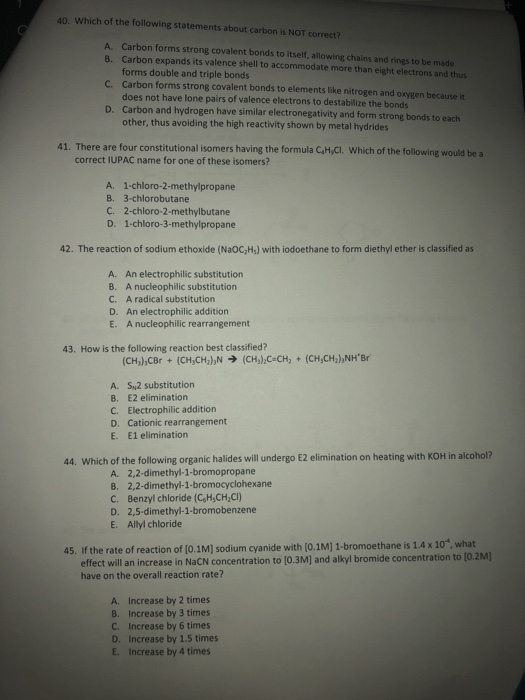 Solved 40. Which Of The Following Statements About Carbon Is | Chegg.com