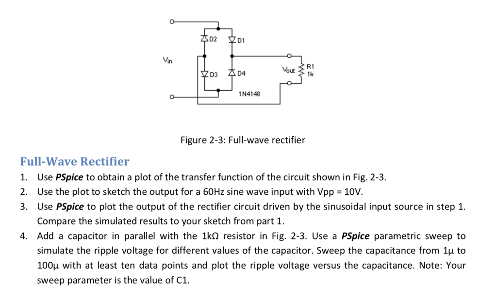 Solved D2 D1 R1 Vout 1k 1n4148 Figure 2 3 Full Wave Rect Chegg Com