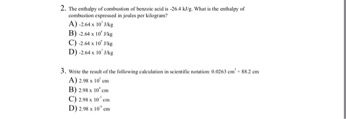 Combustion of benzoic acid equation image